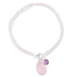 Rose Quartz and Amethyst Charm Bracelet from India 'Twinkling Harmony'