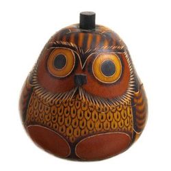 Owl's Wisdom,'Mate Gourd Owl Decorative Container'