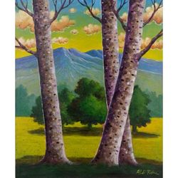 Volcano in the Distance,'Mountain Scene Acrylic on Canvas Painting'