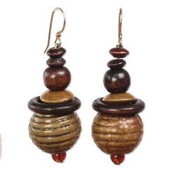Patient Soul,'Sese Wood and Recycled Plastic Beaded Dangle Earrings'