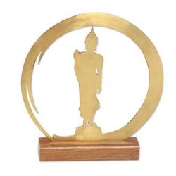 Standing Buddha Dome,'Handmade Brass and Wood Sculpture of Buddha'