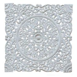 'Hand-Carved Floral Acacia Wood Relief Panel from Thailand'