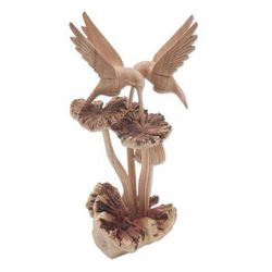 Hummingbirds and Mushrooms,'Unique Wood Sculpture of Hummingbirds and Mushrooms'