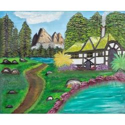 Country Life,'Signed Naif Landscape Painting from Costa Rica'