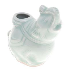 Elephant Beauty,'Celadon Ceramic Vase of Elephant with Trunk Up from Thailand'