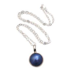 Ocean Orb,'Blue Cultured Pearl Pendant Necklace from Bali'