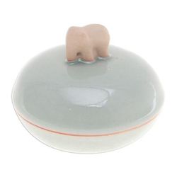 'Thai Celadon Ceramic Elephant-Themed Jar with Lid in Green'