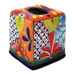 'Hand-Painted Talavera Ceramic Tissue Box Cover from Mexico'