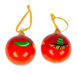 Mexican Holiday,'Artisan Handcrafted Mexican Ceramic Ornaments (Pair)'