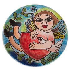 Winged Woman,'Ceramic Wall Art of a Winged Woman from Mexico'