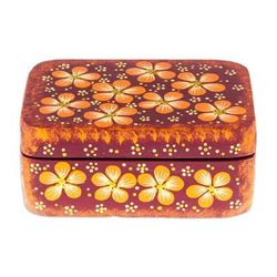 Secret Summer,'Handcrafted Orange Decorative Wood Box with Floral Details'