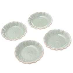 Festive Lotus,'Lotus Leaf Celadon Ceramic Appetizer Bowls (Set of 4)'
