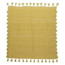 Chic Chartreuse,'Handwoven Geometric Cotton Throw in Yellow with Tassels'