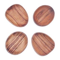 Dinner Melody,'Teak Wood Appetizer Plates from Thailand (Set of 4)'
