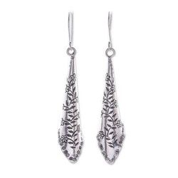 Dewy Garden,'Floral Pattern Karen Silver Dangle Earrings from Thailand'