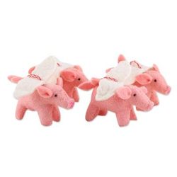 When Pigs Fly,'Set of 4 Handcrafted Wool Felt Pig Ornaments from India'
