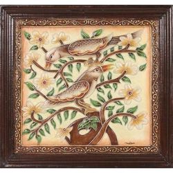 Bird Song,'Framed Hand Painted Bird Art from India'