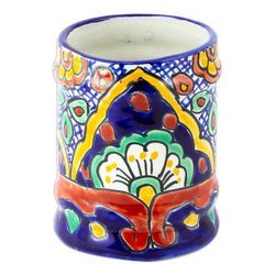 Hidalgo Fiesta,'Hand Painted Ceramic Silverware Container from Mexico'
