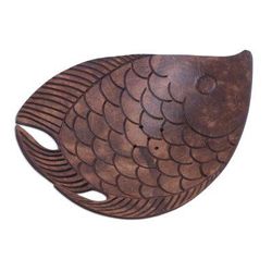 Fabulous Fish,'Aquatic Coconut Shell Soap Holder Hand Carved in Bali'