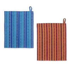 'Pair of Striped Cotton Dish Towels Hand-Woven in Guatemala'