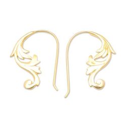 Fairy Magic,'18k Gold-Plated Brass Drop Earrings with Leafy Details'