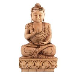 Buddha's Splendor,'Hand-Carved Kadam Wood Buddha Sculpture from India'