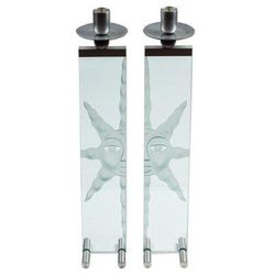 Mirror Suns,'Sun Theme Etched Glass & Aluminum Candleholders (Set of 2)'