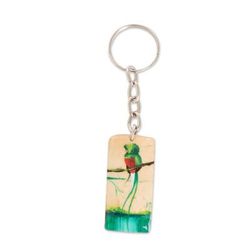 'Guatemalan Hand-Painted Coconut Shell Quetzal Bird Keychain'
