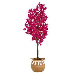 5ft. Artificial Bougainvillea Tree with Handmade Jute & Cotton Basket with Tassels - Nearly Natural T3423-PK