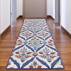 Custom Size Cini Turkish Traditional Design White Color Rubber Backed Non-Slip Hallway Stair Runner Rug Carpet 31 Inch