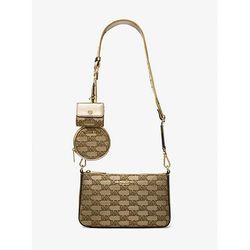 Michael Kors Jet Set Metallic Logo Jacquard Crossbody Bag with Case for Apple Airpods Pro® Gold One Size