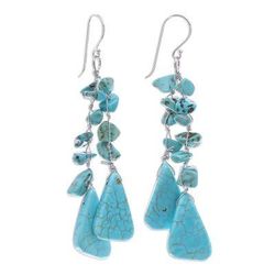 Falling Rain,'Unique Turquoise Colored Waterfall Earrings'
