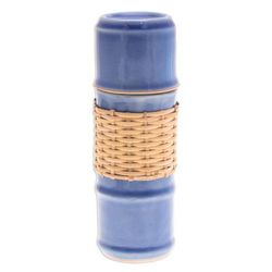 'Blue Celadon Ceramic and Rattan Bamboo-Themed Water Bottle'