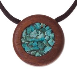 Pebble Pool,'Recycled Hualtaco Wood and Chrysocolla Pendant Necklace'