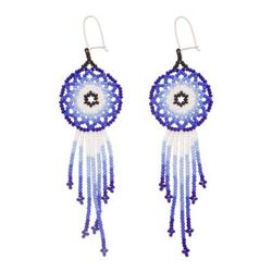 Foam of the Sea,'Glass Beaded Waterfall Earrings in Blue from Mexico'