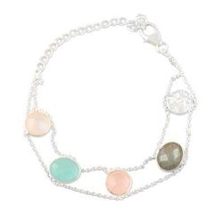 Seaside Town,'Rainbow Moonstone and Rose Quartz Charm Bracelet'