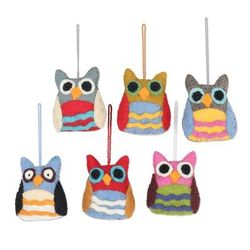 Magical Owls,'Multicolored Felt Owl Ornaments (Set of 6)'