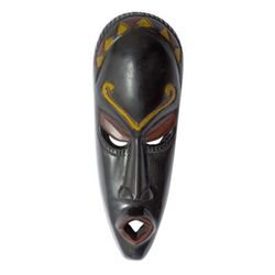 Tumi Wura,'Hand-Carved African Sese Wood Mask with Painted Accents'