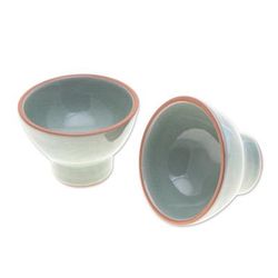Delicious Treats,'Pair of Handmade Celadon Ceramic Dessert Bowls in Green'