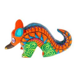 Mexico's Orange Guardian,'Painted Alebrije Copal Wood Figurine of Orange Armadillo'