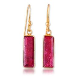 '18k Gold-Plated Dangle Earrings with Ruby Gems from India'