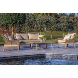 Solana 4-Piece Outdoor and Backyard Wood, Aluminum and Rope Furniture Set - Outsy 0ASOL-W10-GR-R