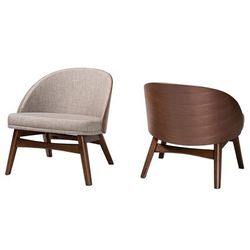 Lovella Mid-Century Modern Grey Fabric And Walnut Brown Finished Wood 2-Piece Accent Chair Set by Baxton Studio in Grey Walnut Brown