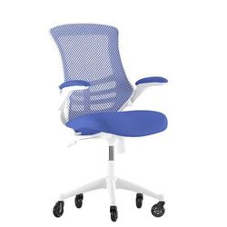 Flash Furniture BL-X-5M-WH-BLUE-RLB-GG Swivel Office Chair w/ Mid Back & Roller Wheels - Blue Mesh Back & Seat, Flip-Up Arms