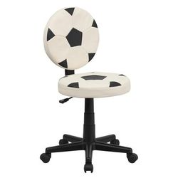 Flash Furniture BT-6177-SOC-GG Soccer Task Chair w/ Arms - Vinyl Upholstery, Black Base, White