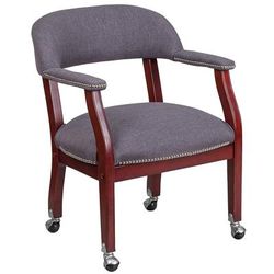 Flash Furniture B-Z100-GY-GG Rolling Conference Chair w/ Gray Polyester Upholstery & Mahogany Wood Frame