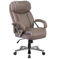 Flash Furniture GO-2092M-1-TP-GG Swivel Big & Tall Office Chair w/ High Back - Taupe LeatherSoft Upholstery, Chrome