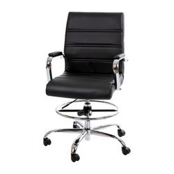 Flash Furniture GO-2286B-BK-GG Swivel Drafting Chair w/ Black LeatherSoft Back & Seat - Chrome Base w/ Foot Ring