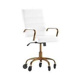 Flash Furniture GO-2286M-WH-GLD-RLB-GG Swivel Office Chair w/ Mid Back - White LeatherSoft Upholstery, Gold, White/Gold