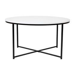 Flash Furniture NAN-JH-1787CT-BK-GG Coffee Table w/ White Wood Top & Matte Black Metal Legs - 35 1/2"W x 35 1/2"D x 19 1/4"H